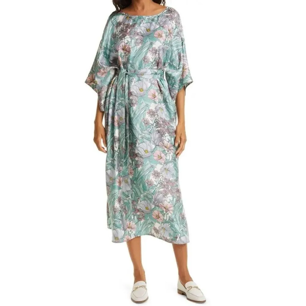 Tory Burch Robinson Floral Silk‎ Kimono Maxi Dress Hibiscus Small muumuu - Image 13