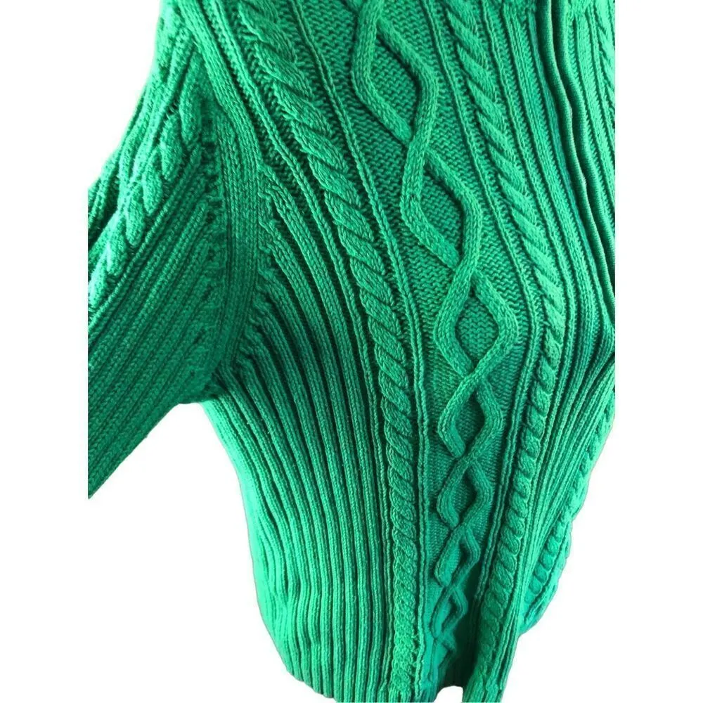 Chaps vintage green cable knit 3/4 gold zip mock turtleneck sweater size M - Image 7