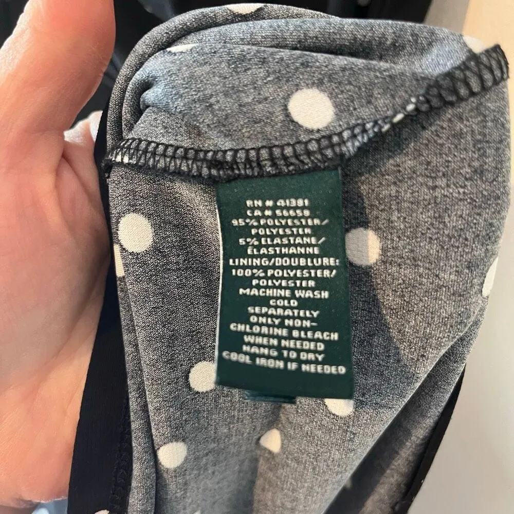 Lauren Ralph Lauren Black and White Polka dot faux wrap v neck dress size 14 - Image 5