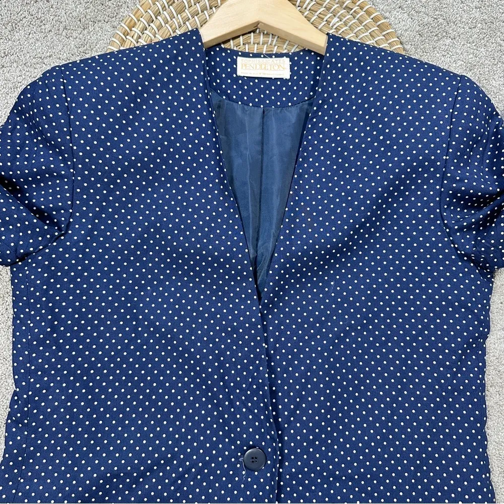 Pendleton Womens Vintage Polka Dot Print Lightweight Blazer Jacket Retro Navy 10 - Image 3
