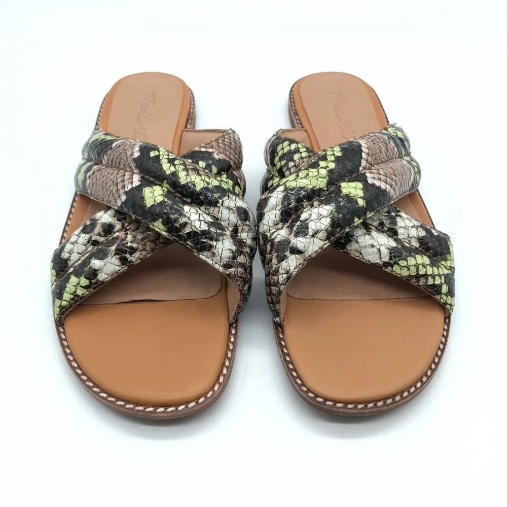 Madewell The Skyler Slide Sandal in Snake Embossed Leather Brown Green Size 8 - Image 2