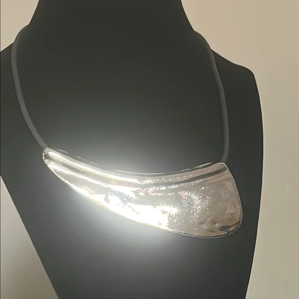 2 Boho Inspired Silver Tone Blue Fringe Geometric Cord Choker Collar Necklaces - Image 2