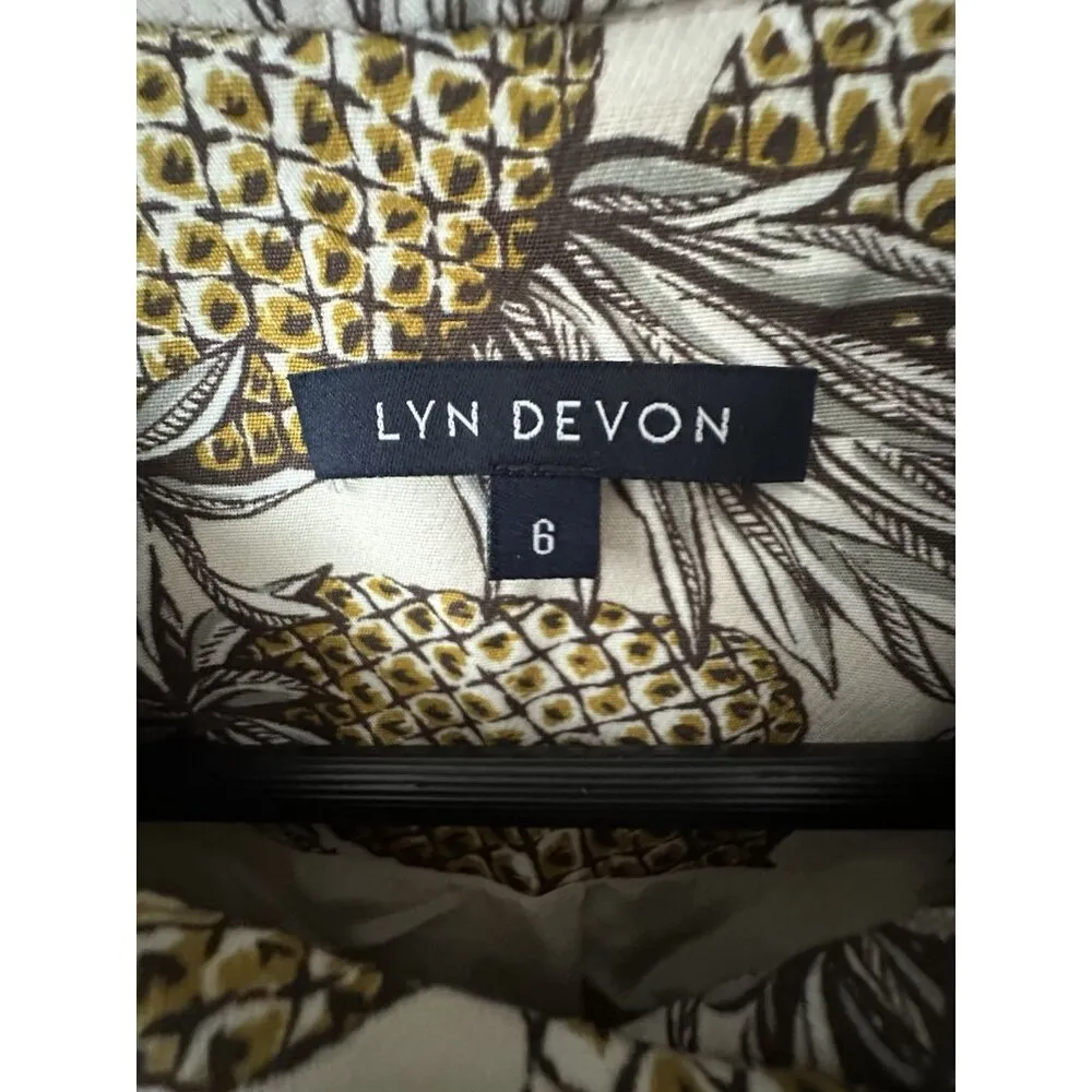 Lyn Devon Audrey Pineapple Button 3/4 Sleeve Lightweight Jacket Size 6 Tropical Gold - Image 2