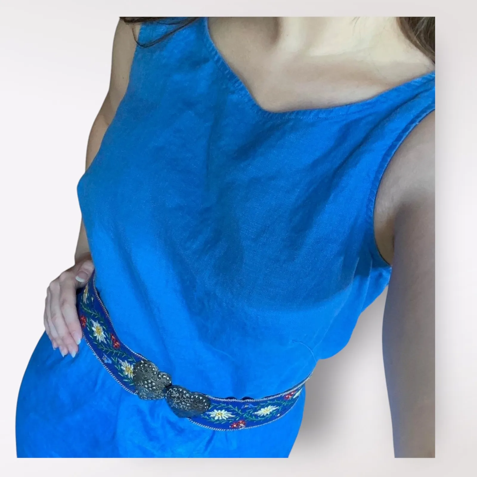 Casual Corner Blue Linen‎ Maxi Dress Size 6 Vintage Classic Coastal Boho Minimal - Image 9