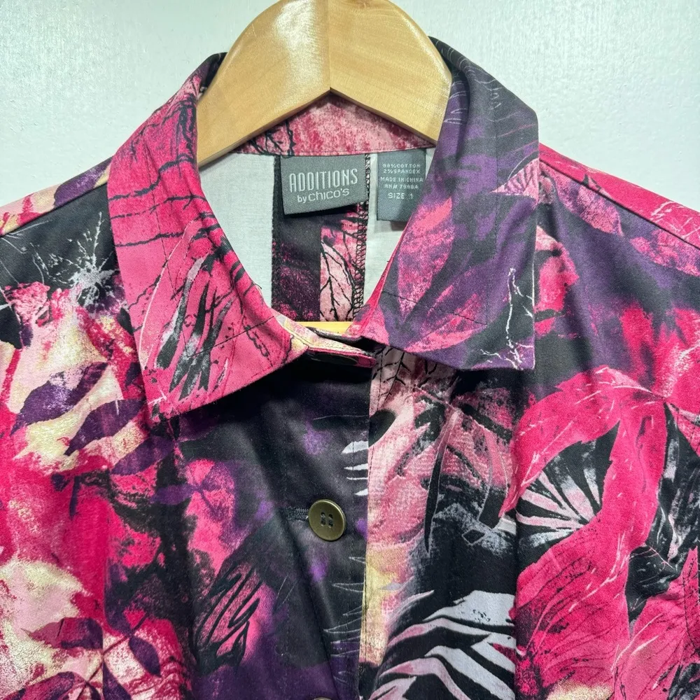 Chico’s Additions Colorful Metallic Leaf Print Lightweight Long Sleeve Jacket - Image 4