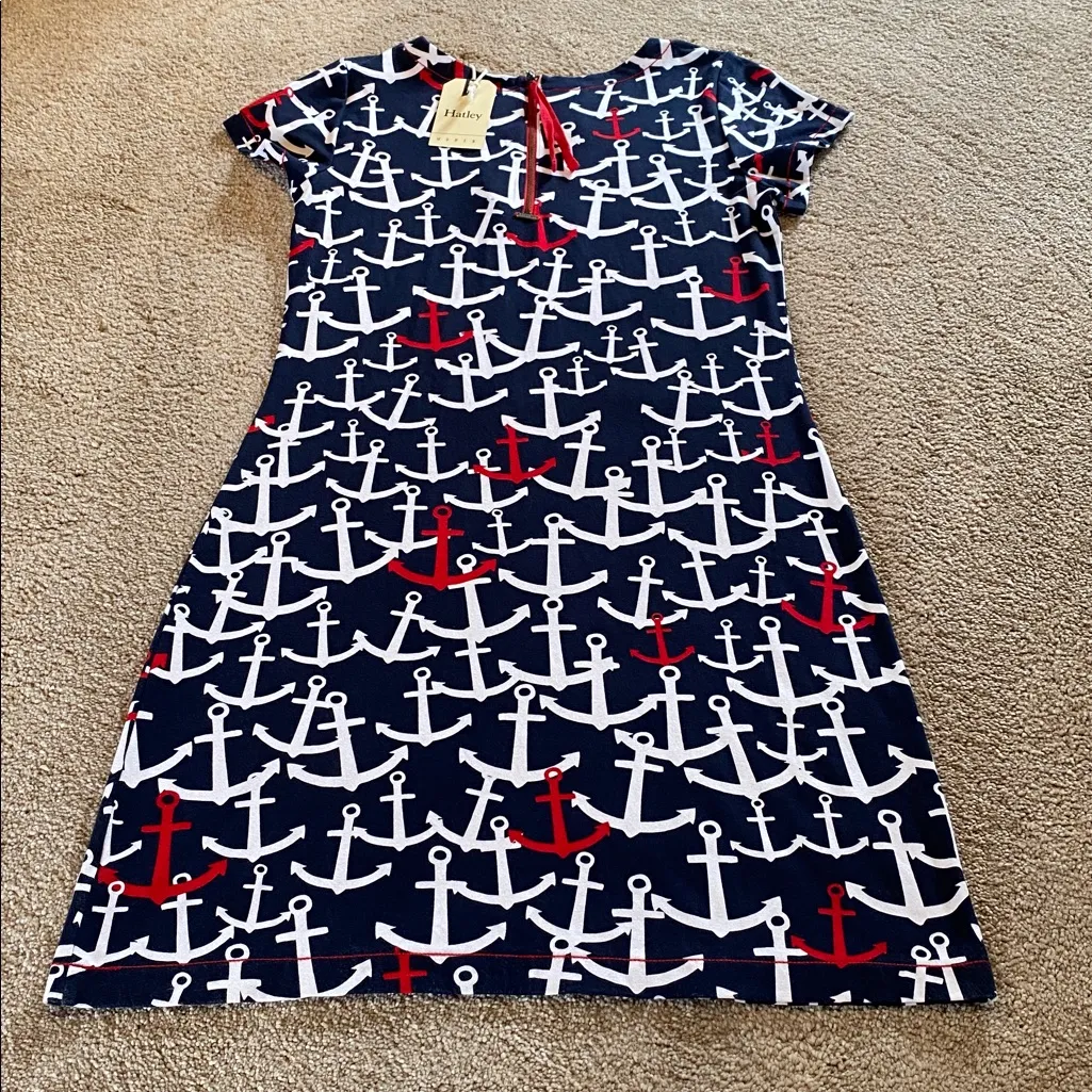 NWT Hatley Scattered Anchors Dress Blue Red White Size Medium - Image 9