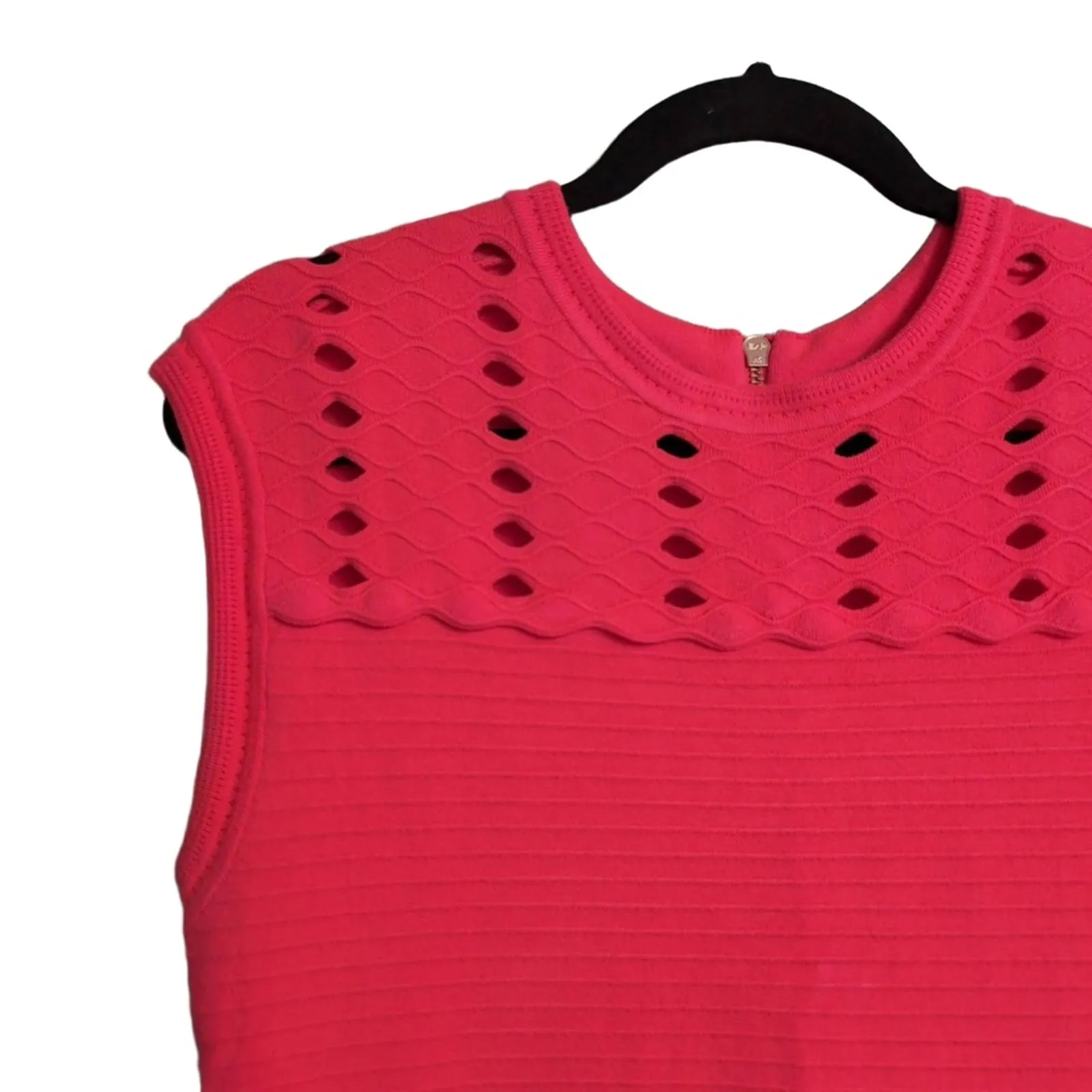 Ted Baker Mid Orange Zaralie Jacquard Skater Dress Sleeveless Scallop Flare 8 L - Image 2