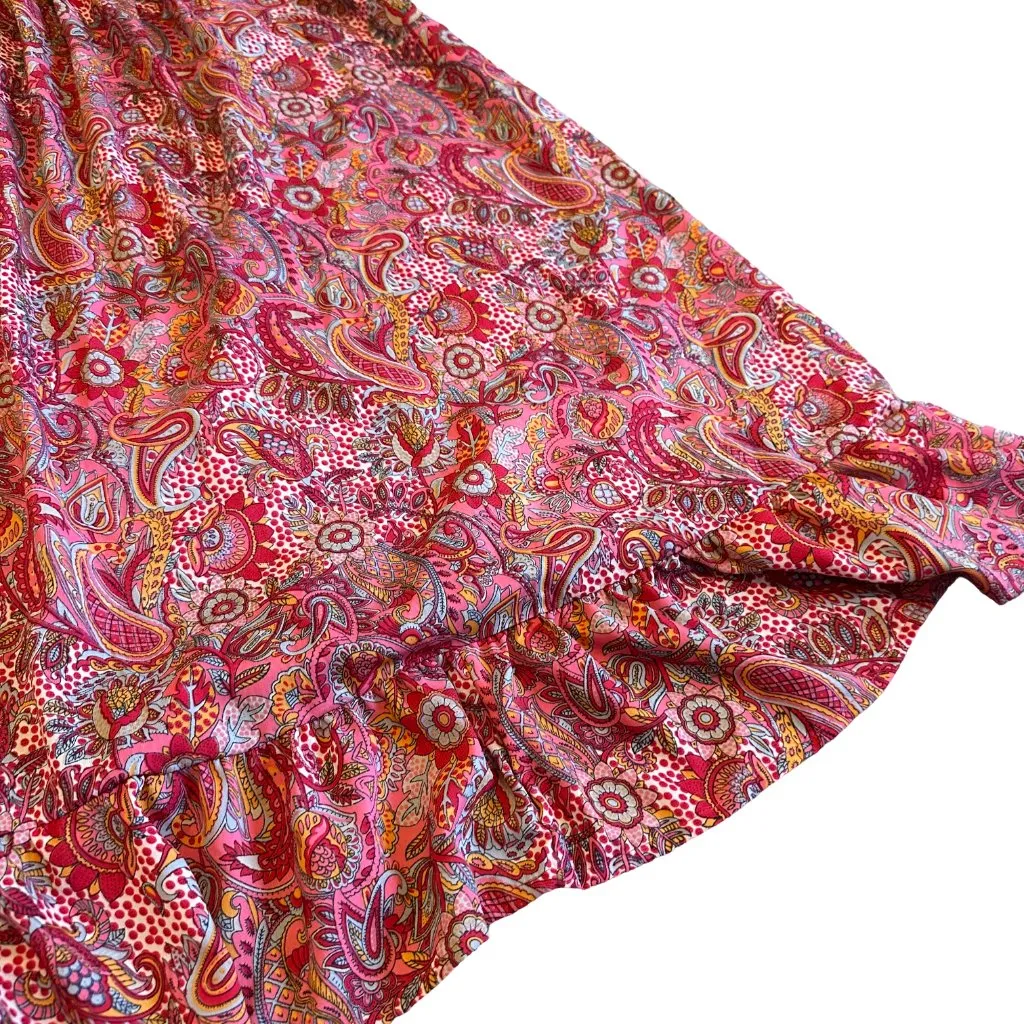 Boemo Bohemian Print Maxi Dress Short Sleeve Flowy Colorful Size Medium NWOT Red - Image 7