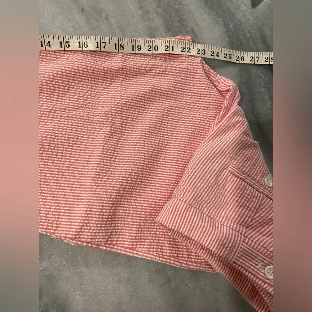 Jones Studio Size 14 Pink White Stripe Seersucker Cotton Stretch Cropped Pants - Image 8