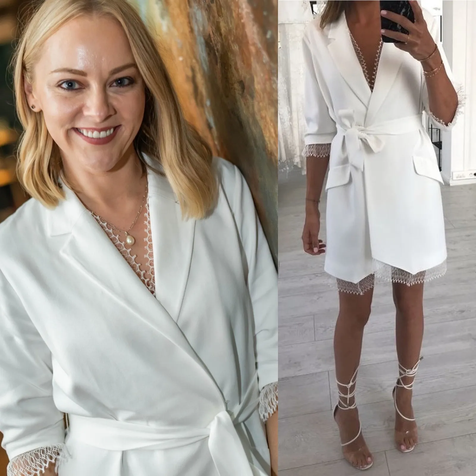 Rime Arodaky Jax Mini Dress Belted Lace Trimmed Crepe Wrap White Size US 6 FR 38 - Image 17