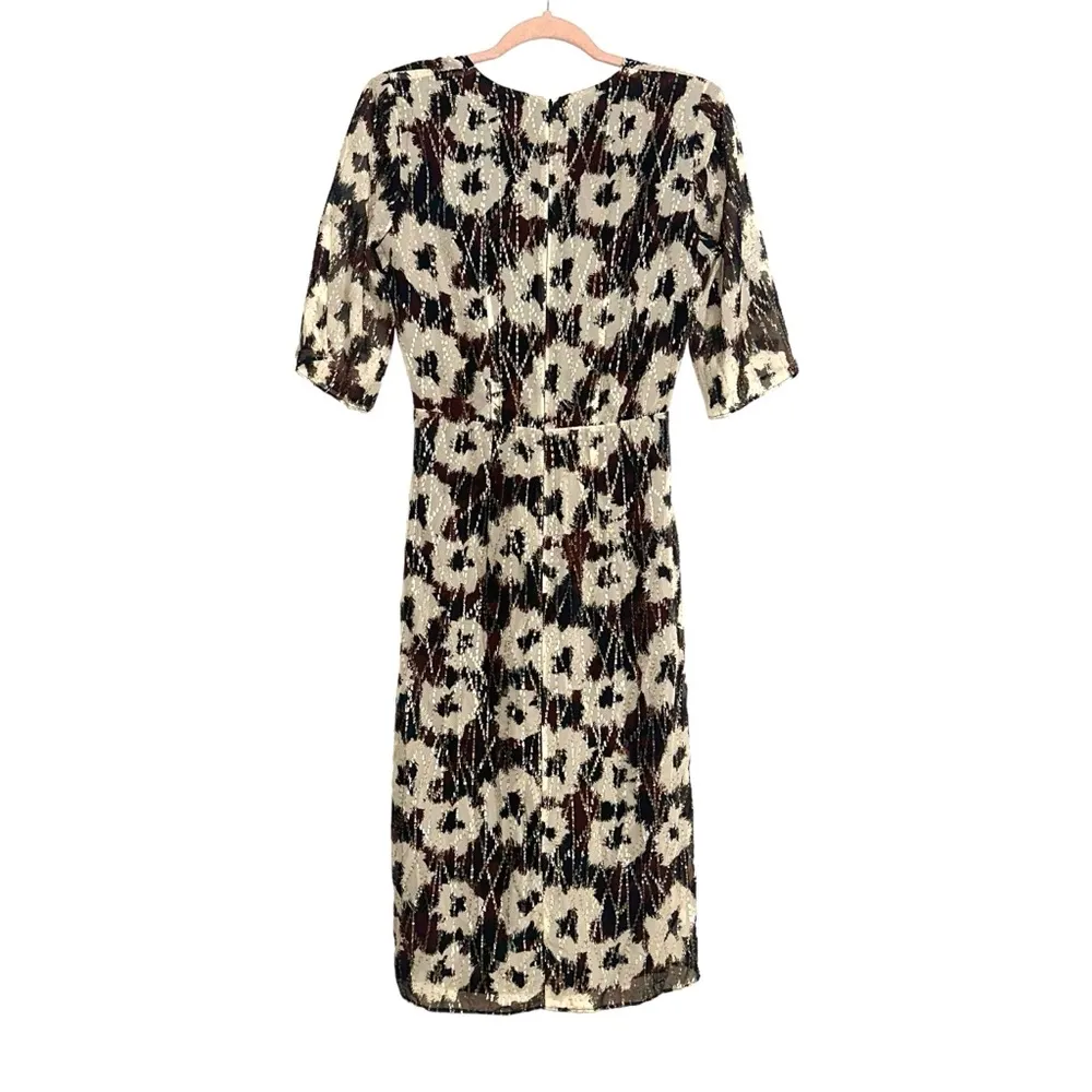NWT ba&sh Kaz Robe V-Neck Printed Midi Dress SMALL in Ecru - Image 4