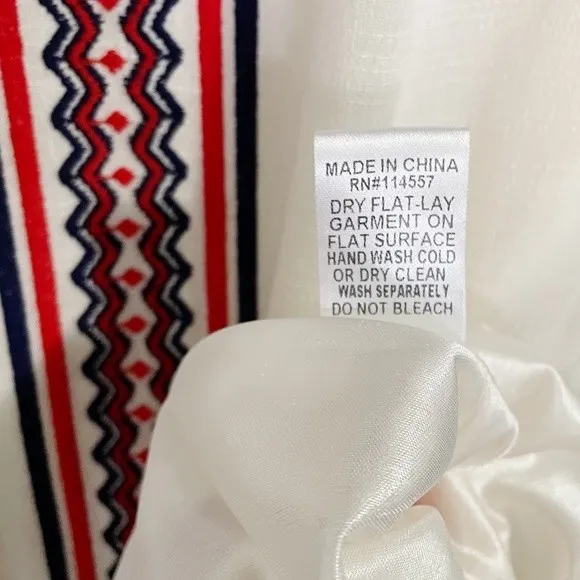 THML Mini Dress Women's Size Medium Cream Boho Tribal Embroidered Dropped Waist - Image 7