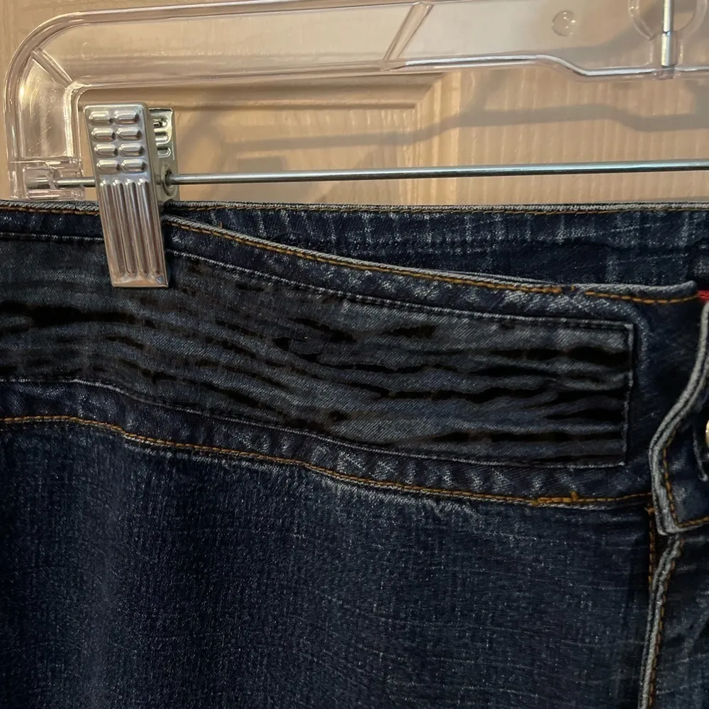 Americana Blues Y2K wide leg jeans with blue & black velvet zebra detail. Size 10 - Image 4