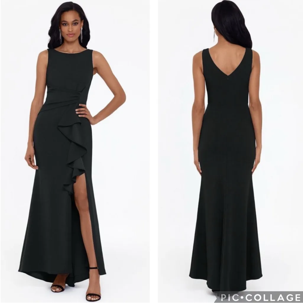 Betsy & Adam Christine Scuba Crepe Ruffle Bow Detail Gown Black‎ 14 - Image 2