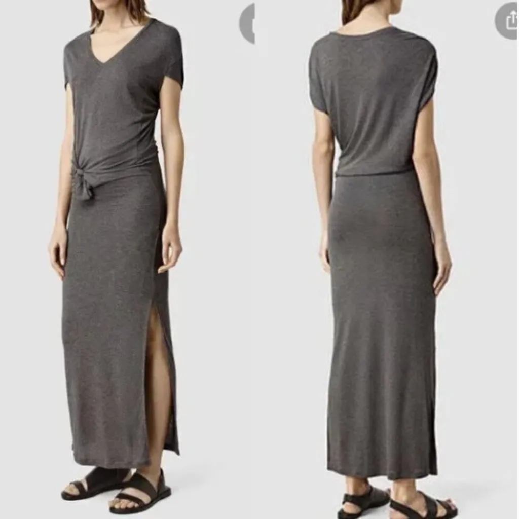 NEW ALLSAINTS Dark Brown Knot Front Dhara Long Maxi Dress Minimalist Viscose - Image 2