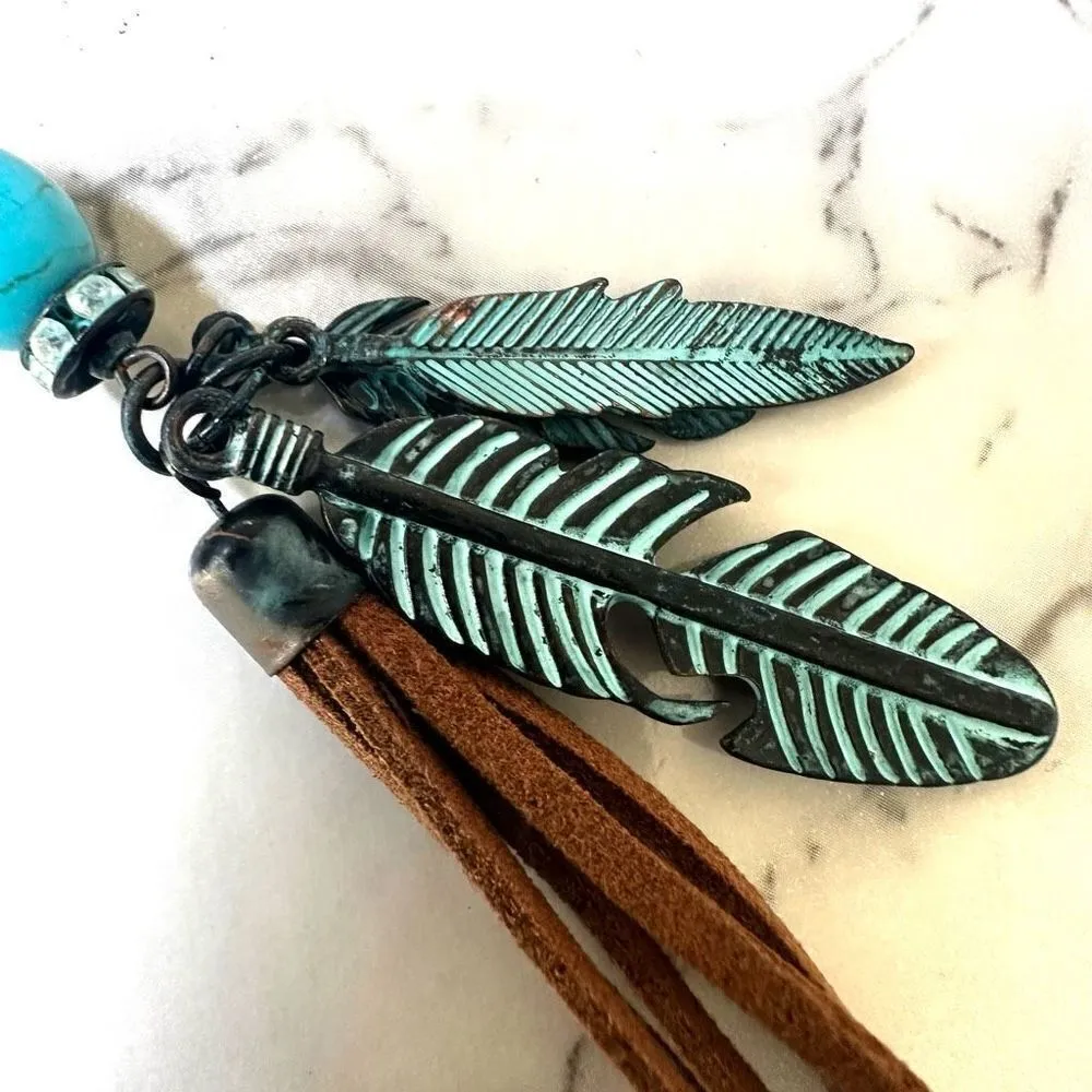 Shyanne blue leaf tassel beaded necklace - Image 4