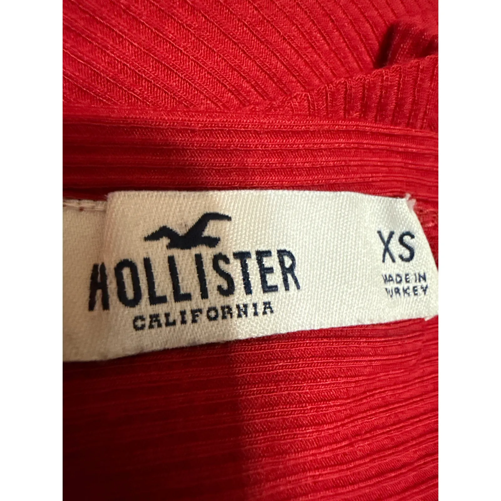 Hollister Red Ribbed Knit Short Sleeve Open Twist Back T Shirt Crop Top Size XS - Image 3