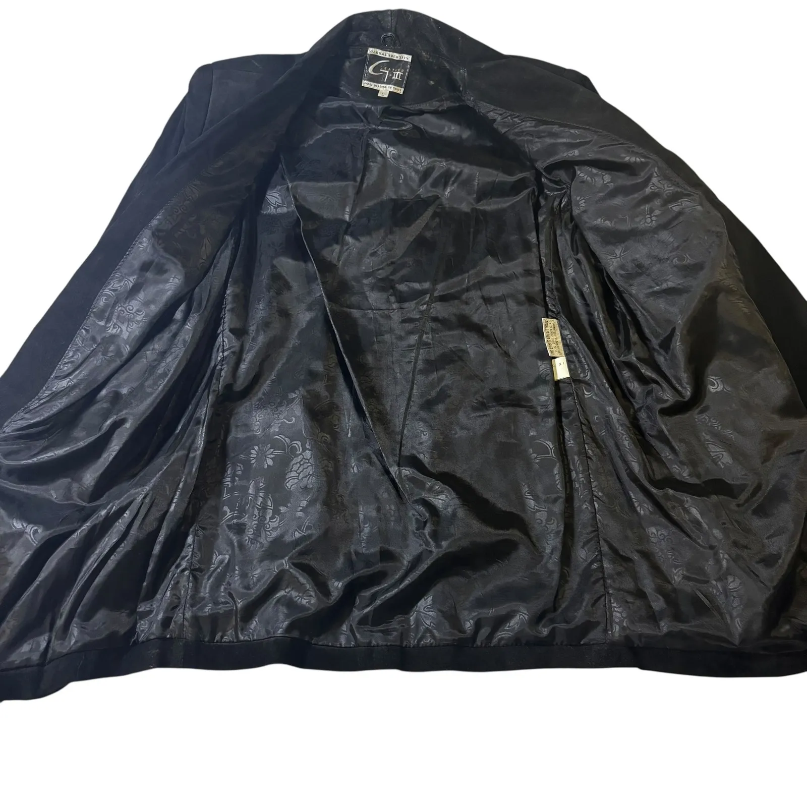 VTG Global Identity‎ G III Suede Leather Blazer Jacket Womens Large Black Crest - Image 3
