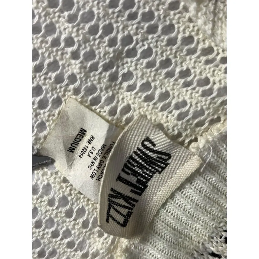 Sweet Kizz Women's Size M Short Sleeve‎ Open Knit Cardigan Cream Lace Doily Trim White Size M - Image 5