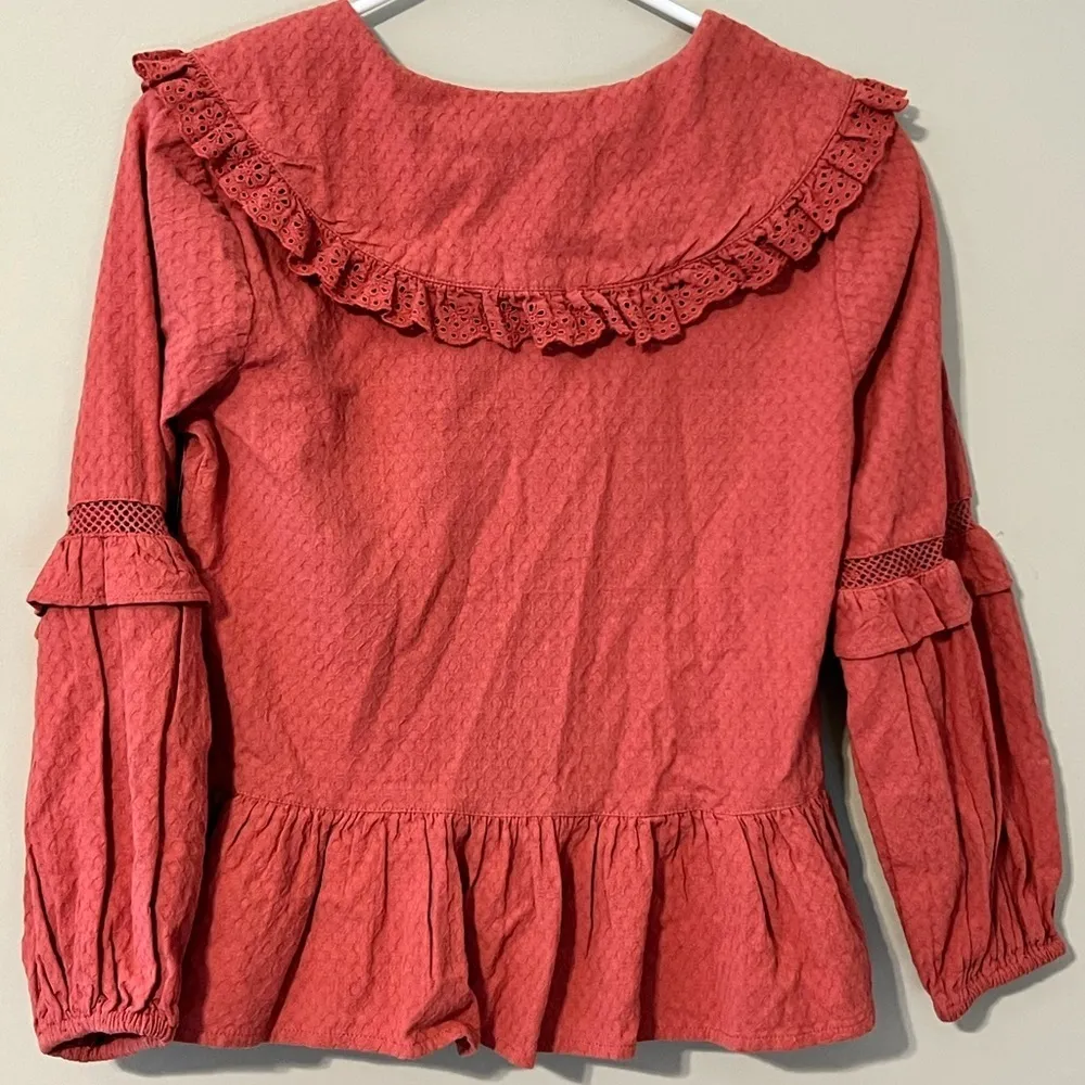 CALLIGRAPHIE size XS textured peasant blouse eyelet lace collar salmon color NWT Orange - Image 2