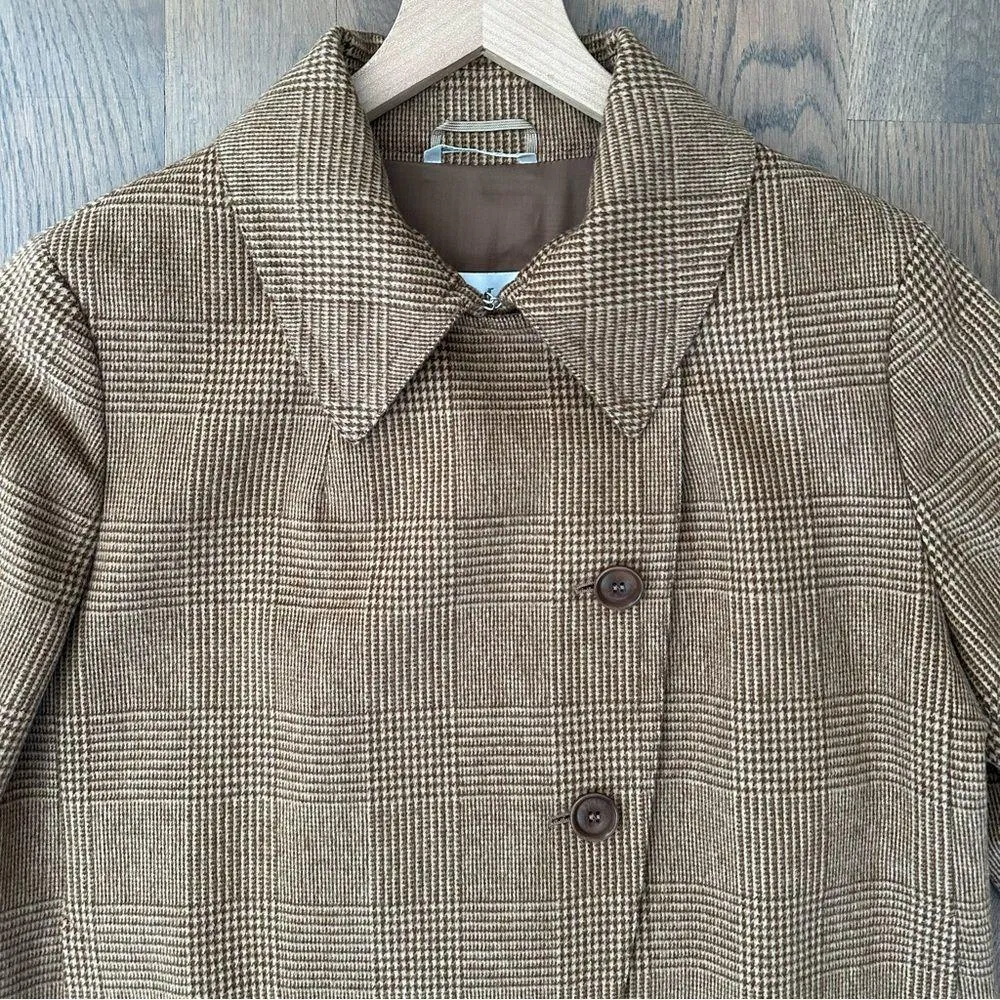 Max Mara Plaid Wool Angora Short Collared Jacket in Brown / Tan US 14 / Large - Image 2