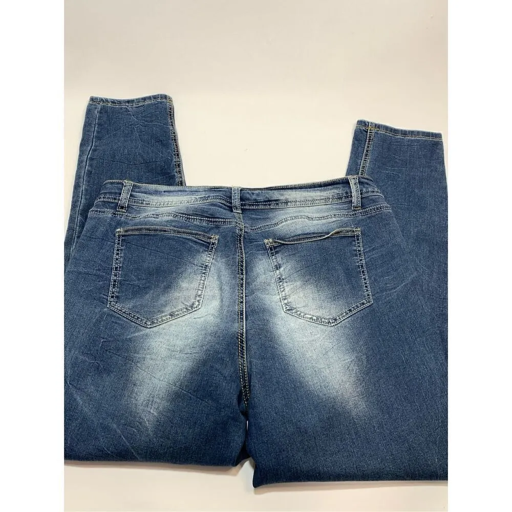 Revolt Women's Mid Rise Faded Contrast Stitch Skinny Denim Jeans Blue Size 18W - Image 4