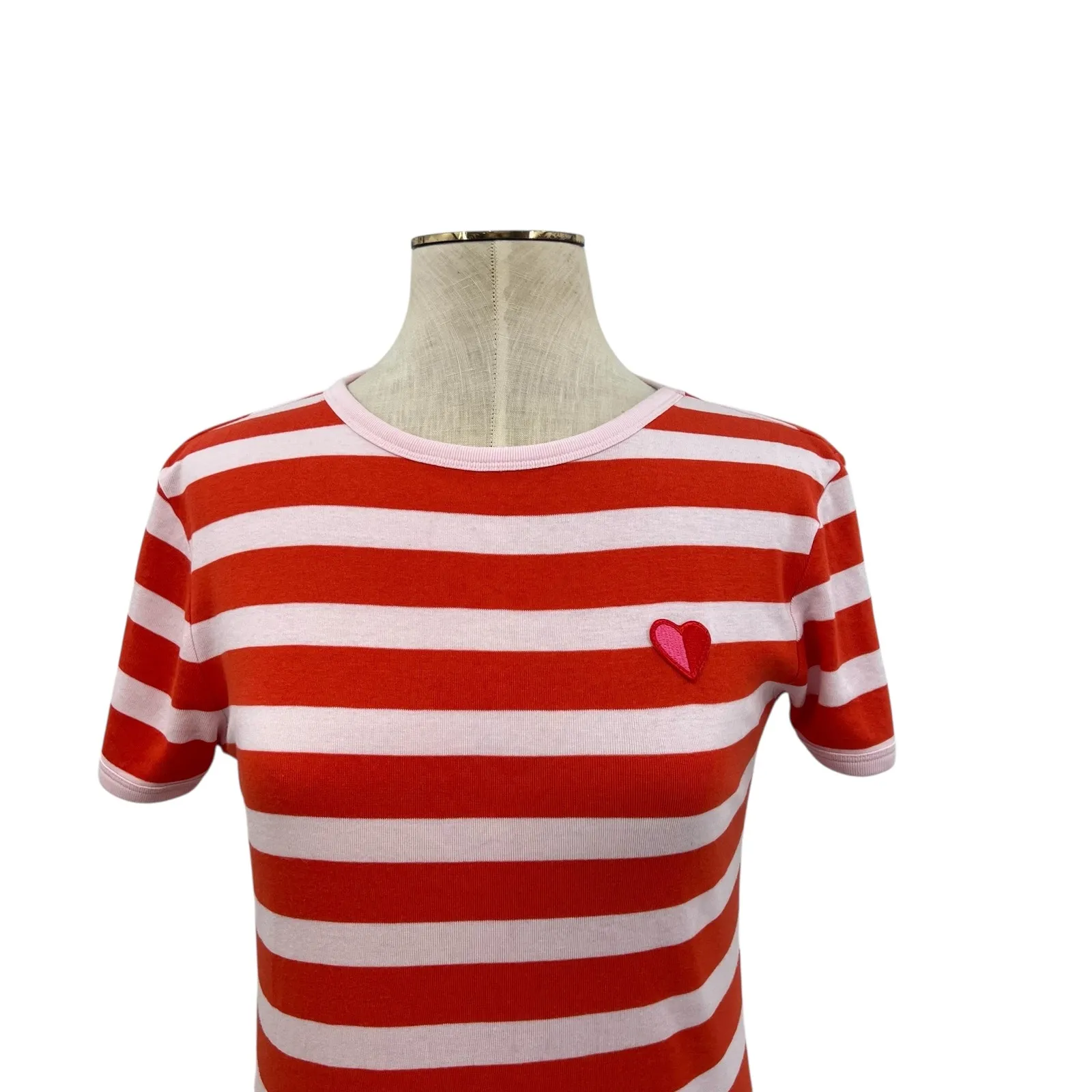 Tory Burch Sport Striped T-Shirt Dress Midi Heart Embroidery Red Size Medium - Image 2