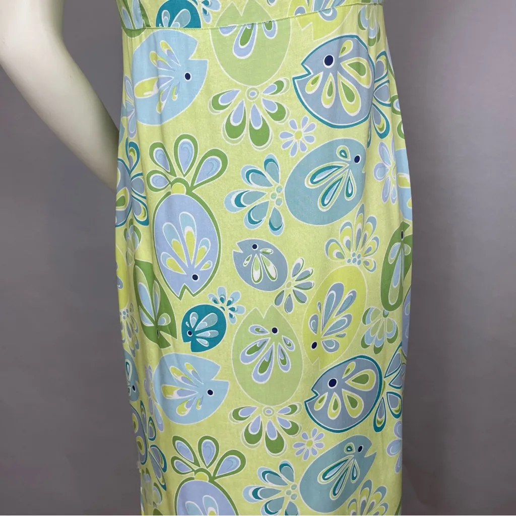 Vintage 90s Dress‎ Fish Print Women Playful Green Abstract Sleeveless Midi Small - Image 8