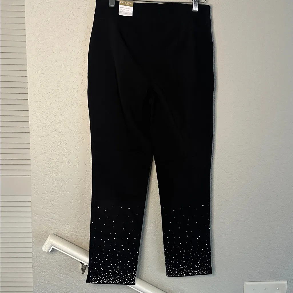NEW Chico’s Black Ankle Pants Sequin Hem Sparkle Christmas Holiday Glam Party - Image 8