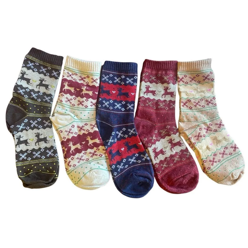 Novelty Christmas Reindeer Winter Socks Set of 5 Red - Image 8