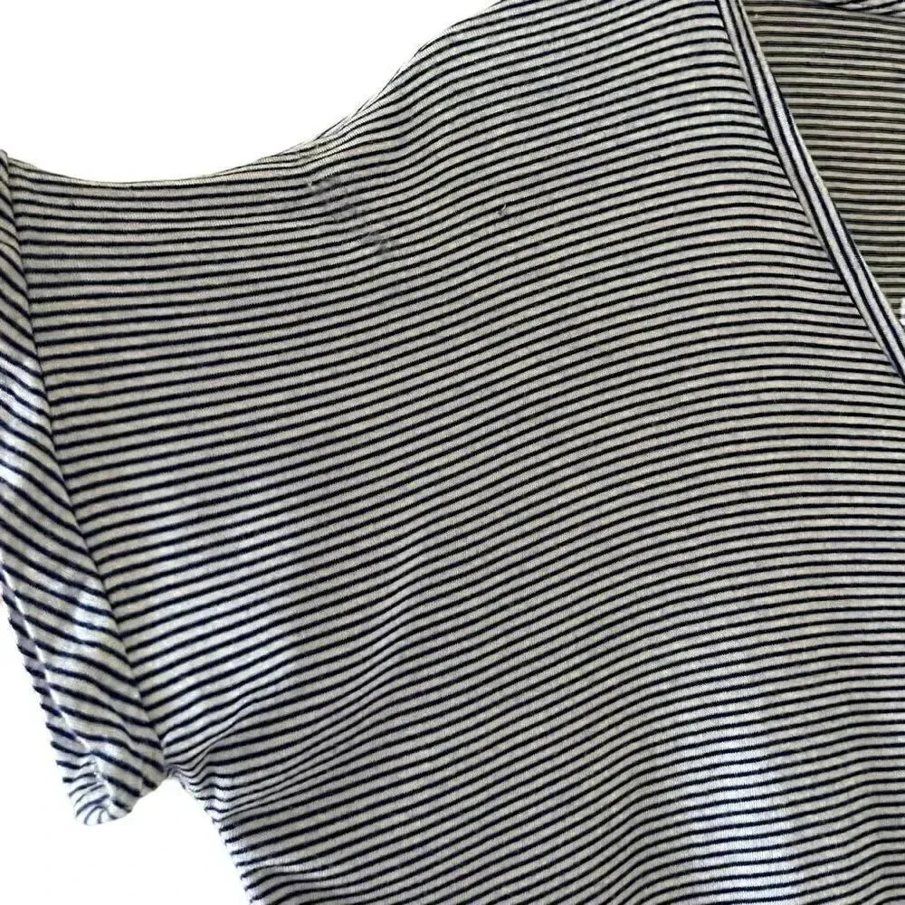 Zara TRF Stripes Blue White V-Neck Short Sleeves Women’s Blouse SZ S #1703 - Image 6