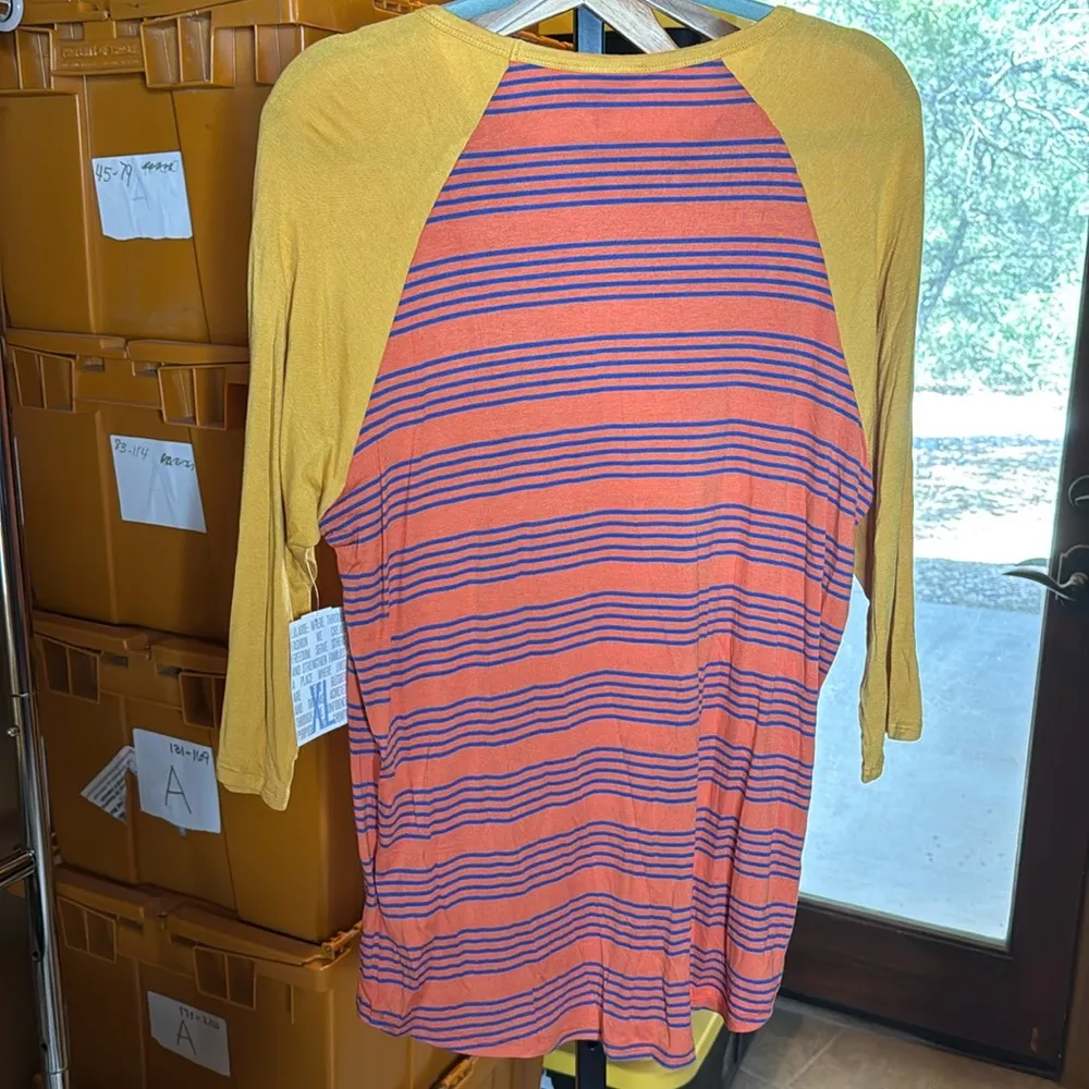 NWT Lularoe Randy Orange Blue Stripe w/ Goldenrod Yellow Sleeve Size XL - Image 6