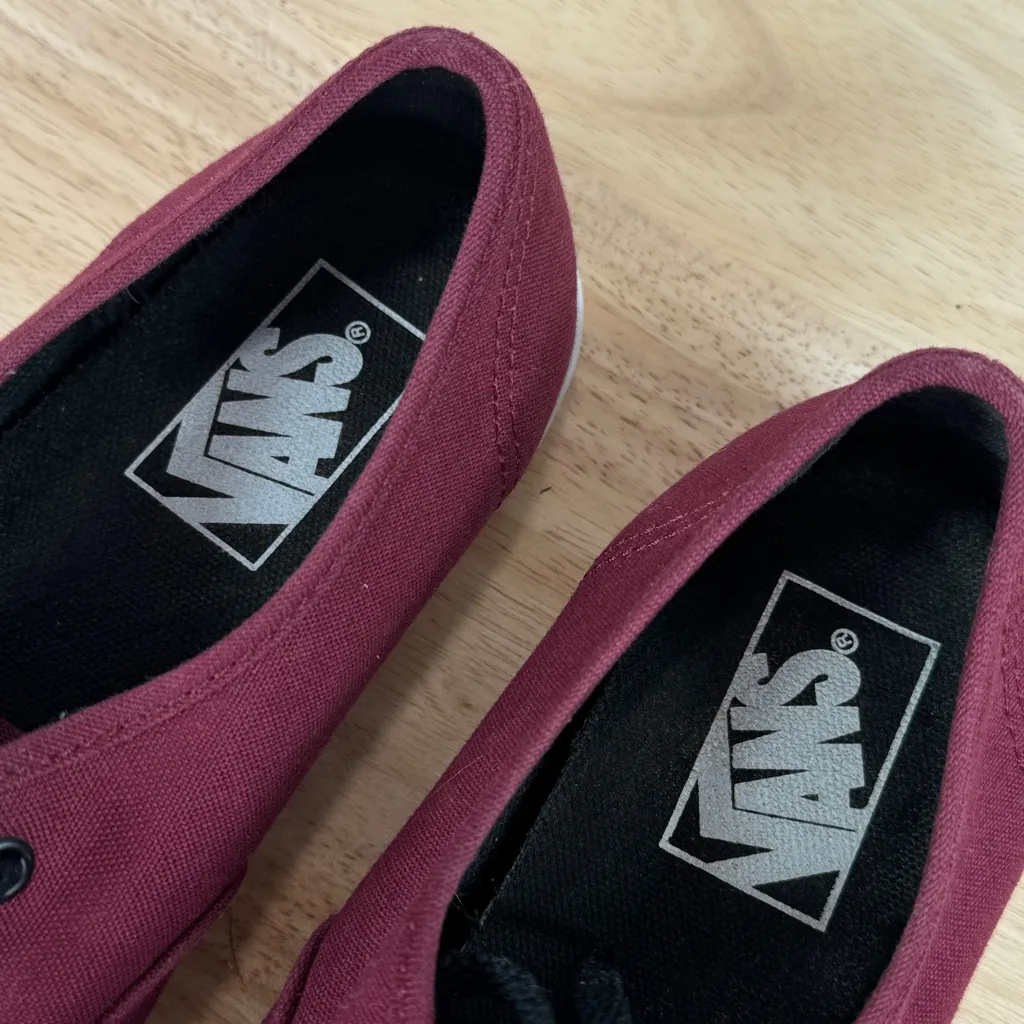 Van Authentic Canvas Low Top Lace Up‎ Sneakers Burgundy Red 7.5 Women 6 Men - Image 9