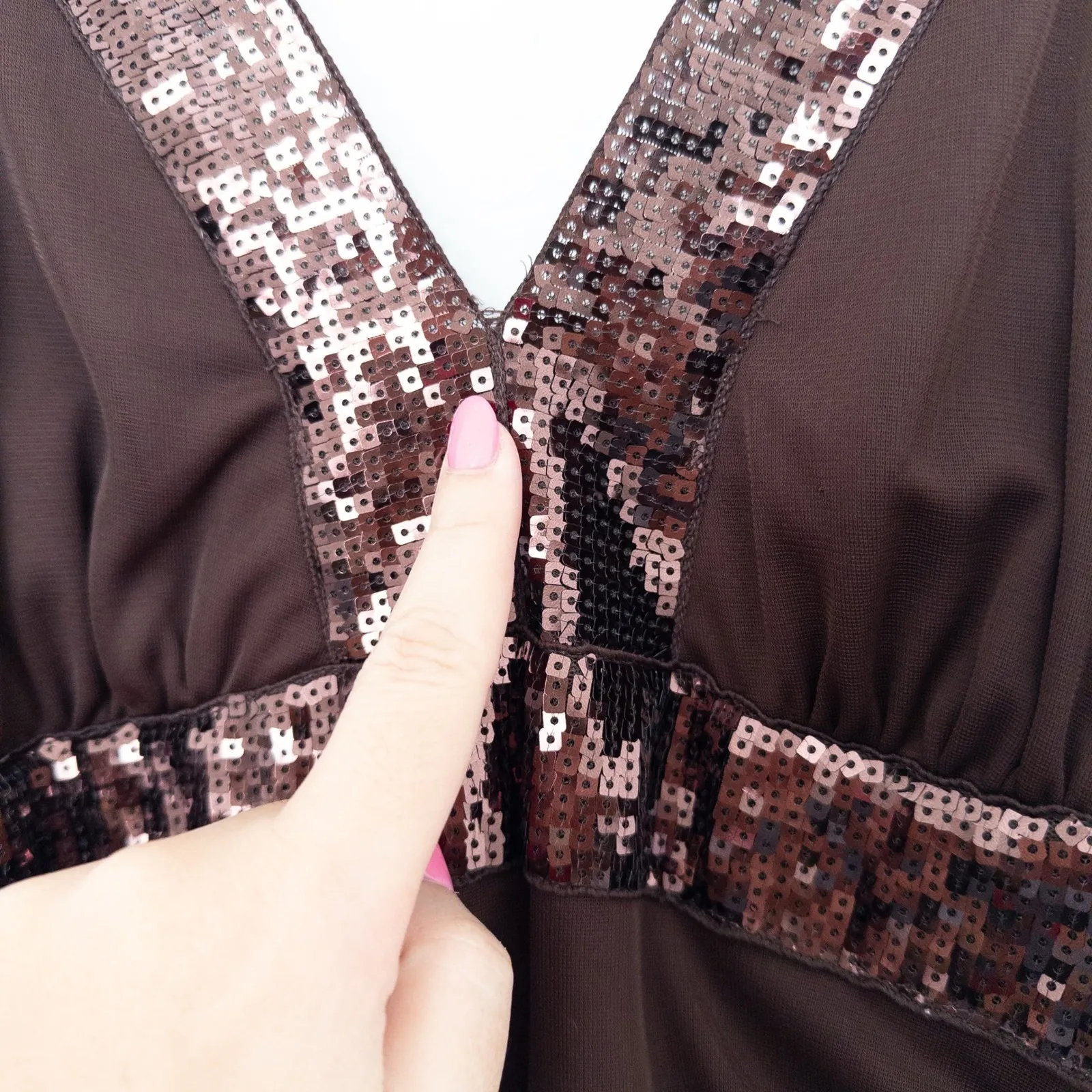 Y2K Fashion Bug Womens Dress Size 6‎ Brown Sequin Asymmetrical Witchy Whimsigoth - Image 6