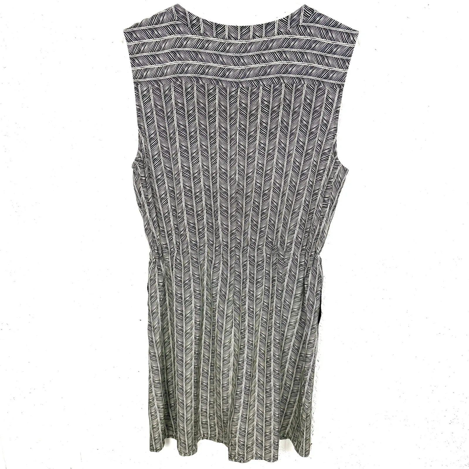 Pendleton Women Silk Shirtdress Sleeveless Black White Drawstring Waist Size XL - Image 2