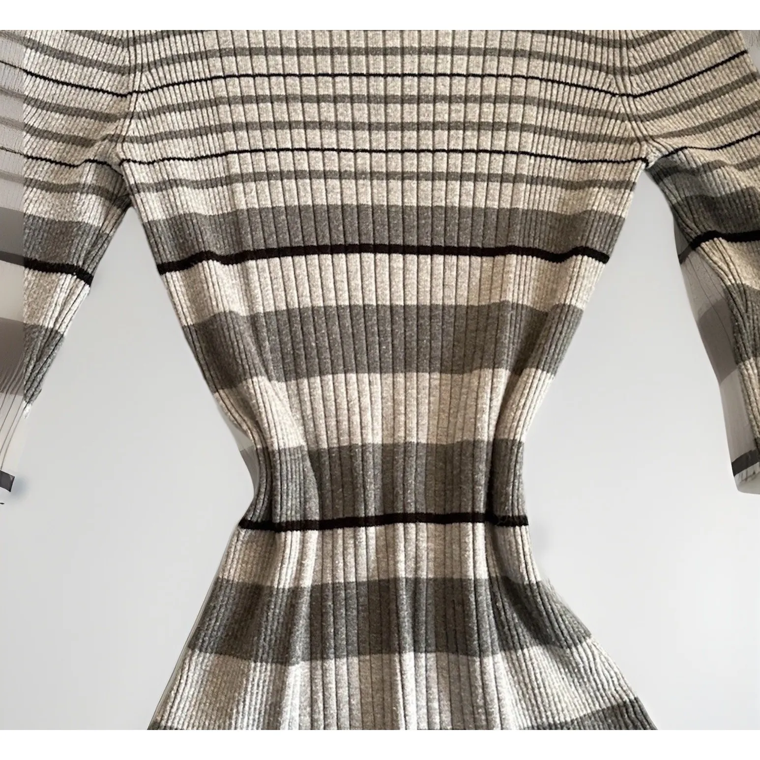 Vintage Y2K 90s Fitted‎ Gray Black Scoop Neck Sweater Preppy Tween Academia L - Image 8