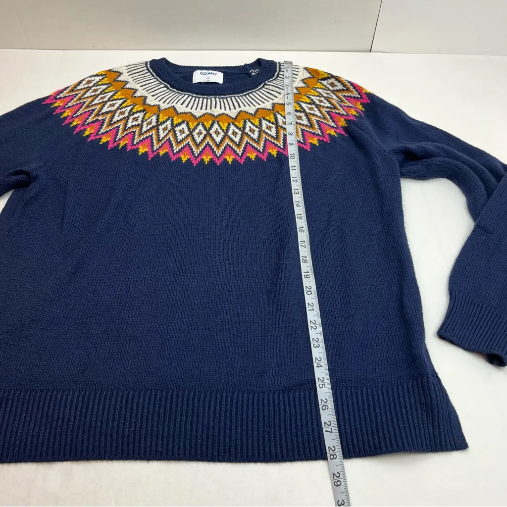 Old‎ Navy Women Navy Blue Fair Isle Long Sleeves Knit Pullover Sweater XL Tall - Image 6