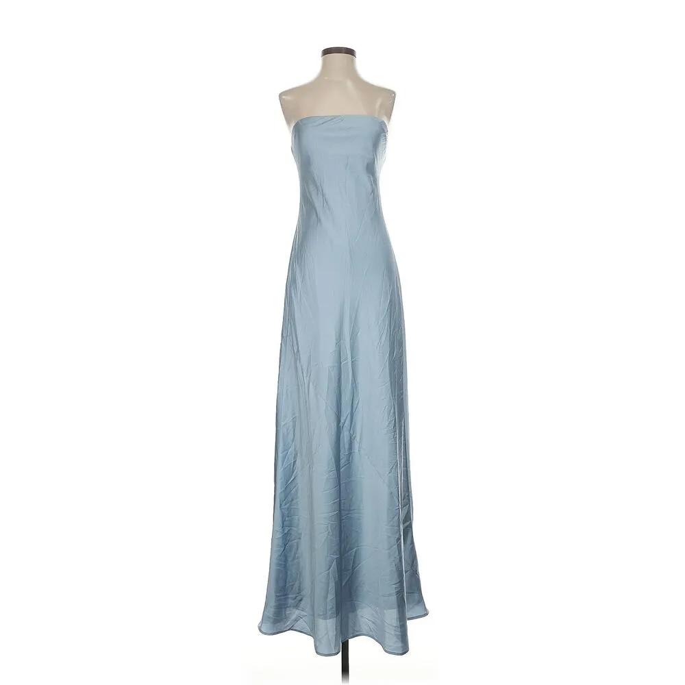 Show Me Your Mumu Taylor Tube Maxi Dress in Steel Blue Luxe Satin M NWT - Image 3
