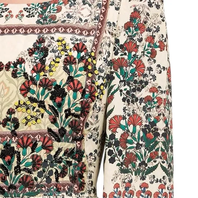 Anthropologie Far Fields Beaded Midi Dress Bhanuni by Jyoti size 2 Cream - Image 3