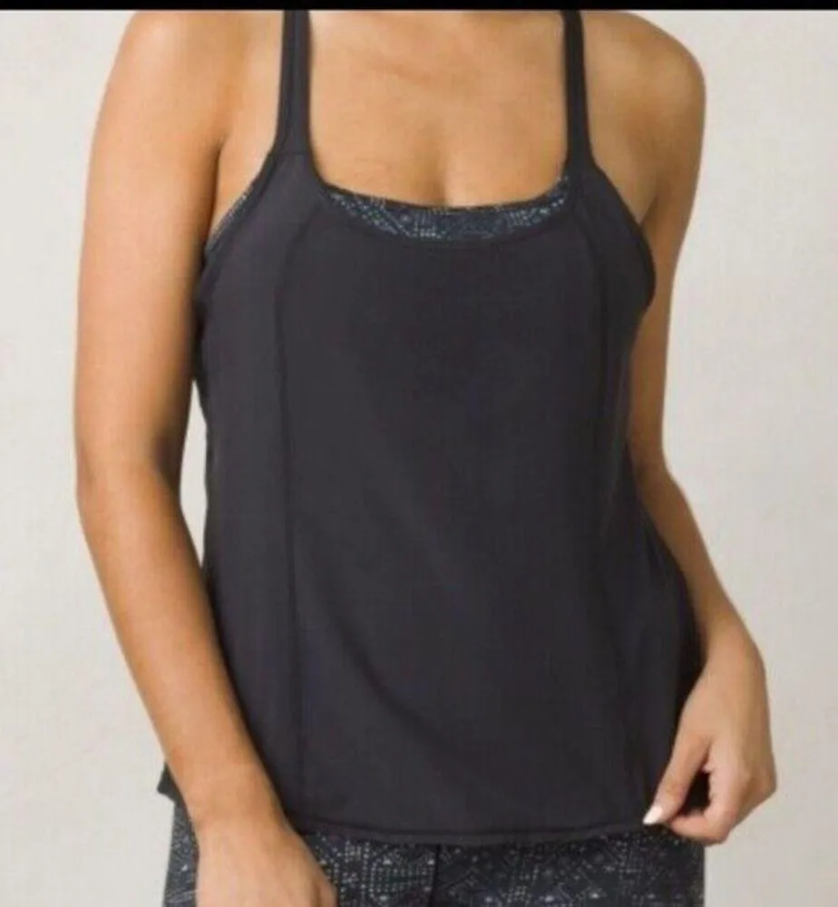 NWT Womens PrAna Yoga Pilates Strappy Top Bra New Sway 2 in 1 L Black Mosaic - Image 7