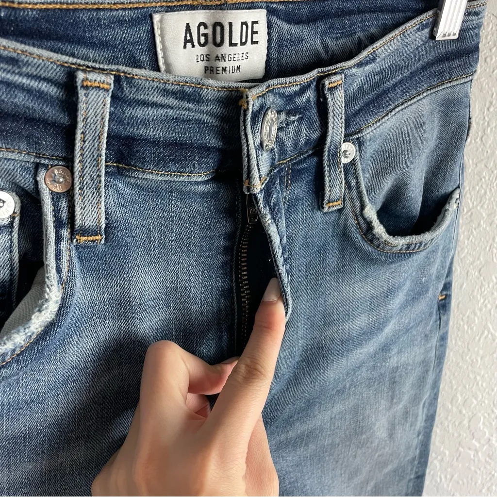 Agolde Sophie High-Rise Cropped Skinny Jeans with Chewed Hem Size 24 - Image 7