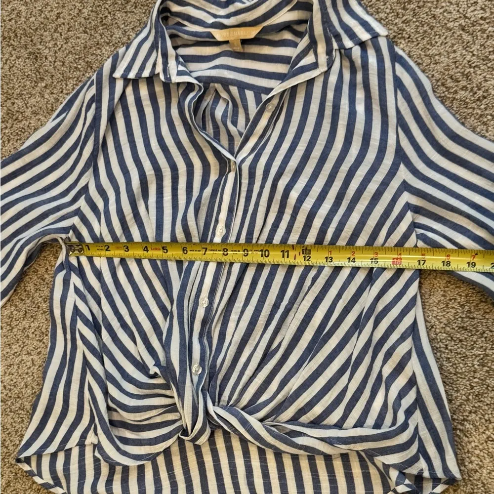 Hope & Harlow Striped Twist Knot Blouse Festival Fairy Cottage Western Casual Blue - Image 7