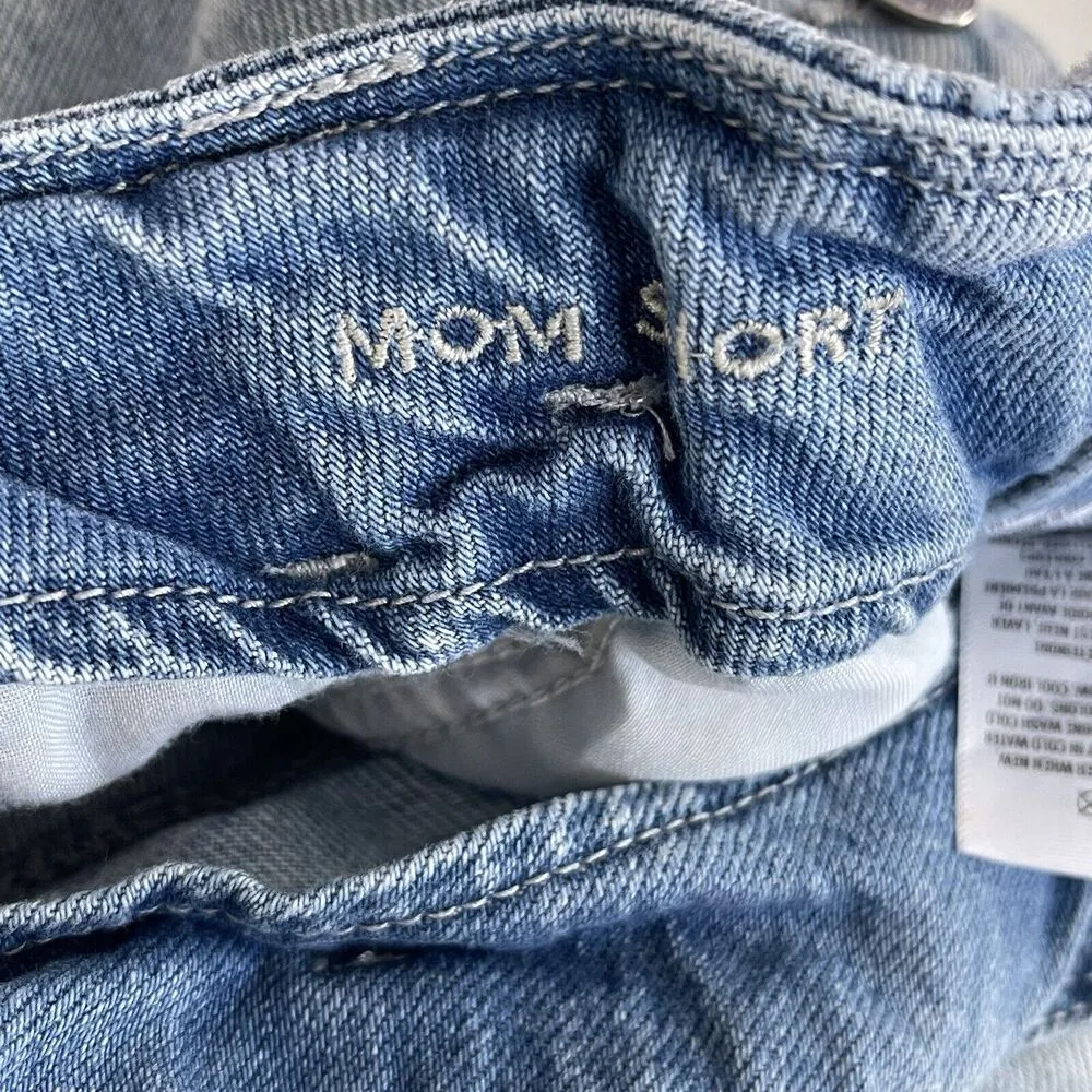 American Eagle SZ 2 Paperbag Jean Mom Shorts Hi-Rise Button-Fly Light Wash Blue - Image 5