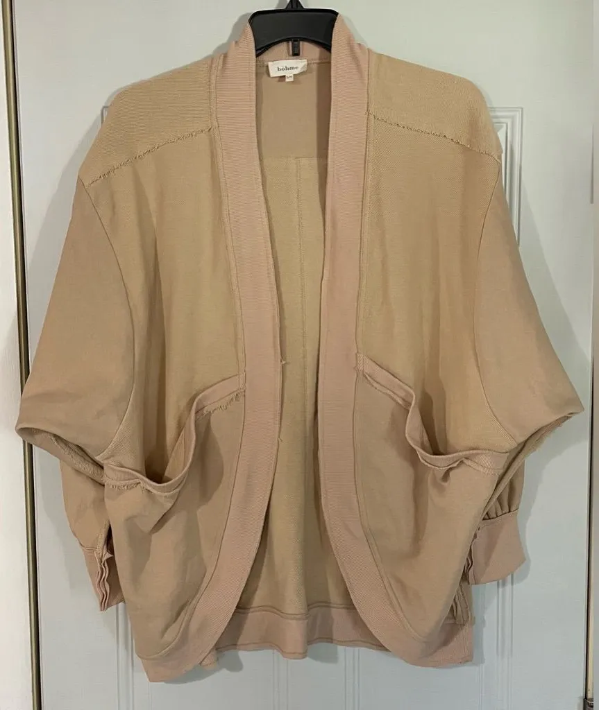 Bohme Beige Tan Oversized Distressed Deep Pocket Cardigan Size S/M Boho Neutral - Image 1