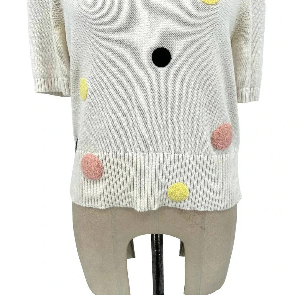 Margaret O'Leary Ivory Polka Dot Short Sleeve Sweater Size Medium - Image 3