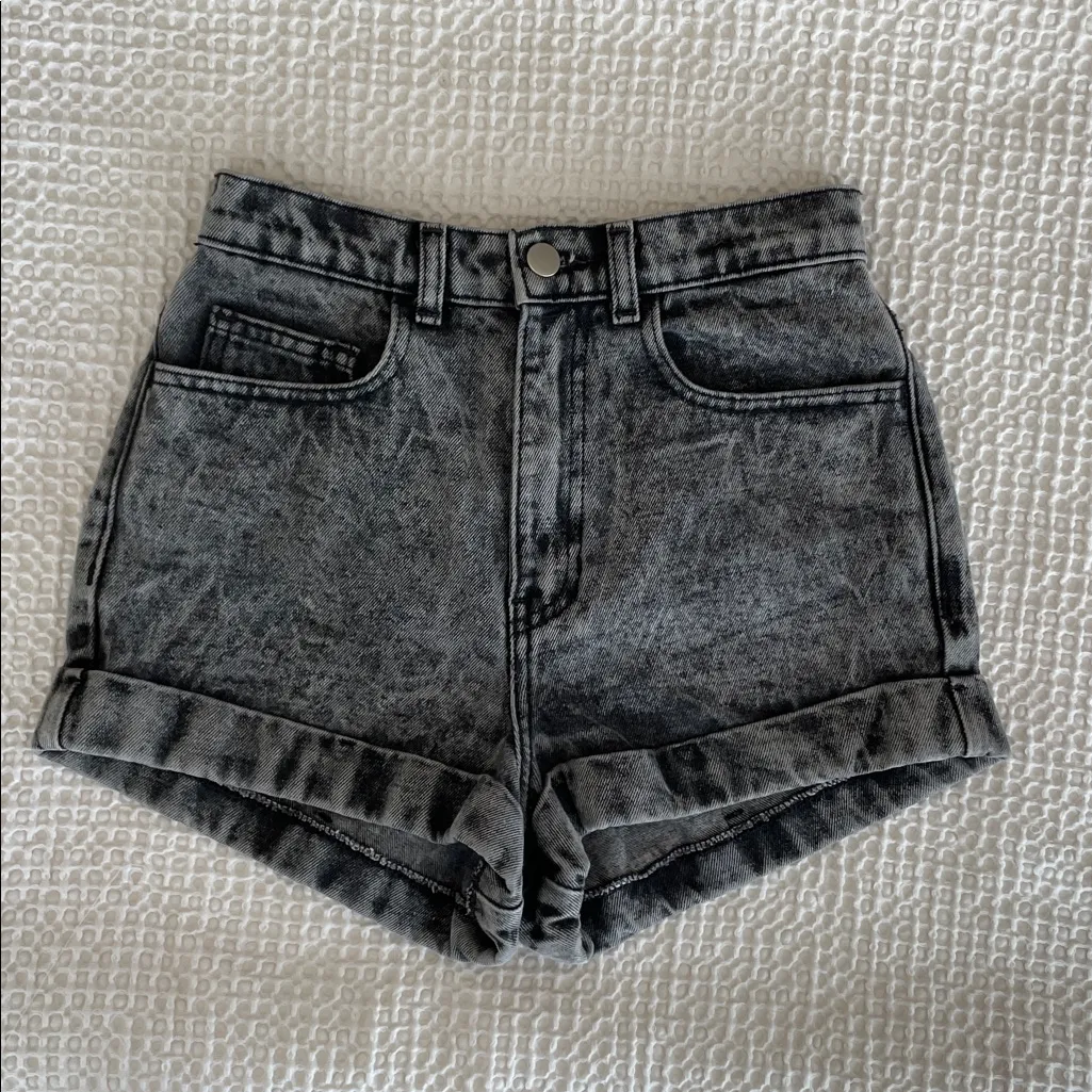 AMERICAN APPAREL Jeans Denim High Rise Acid Wash Cotton Shorts Cuff Hem Size 25 - Image 8