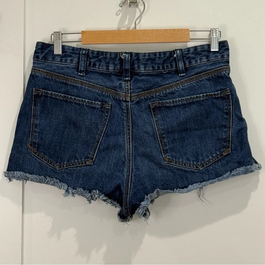 Free People Logan Denim Shorts Cut Off High Rise Button Fly Dark Rinse Wash 31 - Image 6