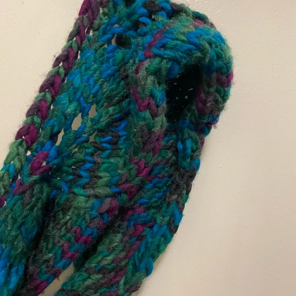 Womens Infinity Scarf 30”x7” Crochet Crocheted Jewel Tone Green Purple Teal Blue - Image 2