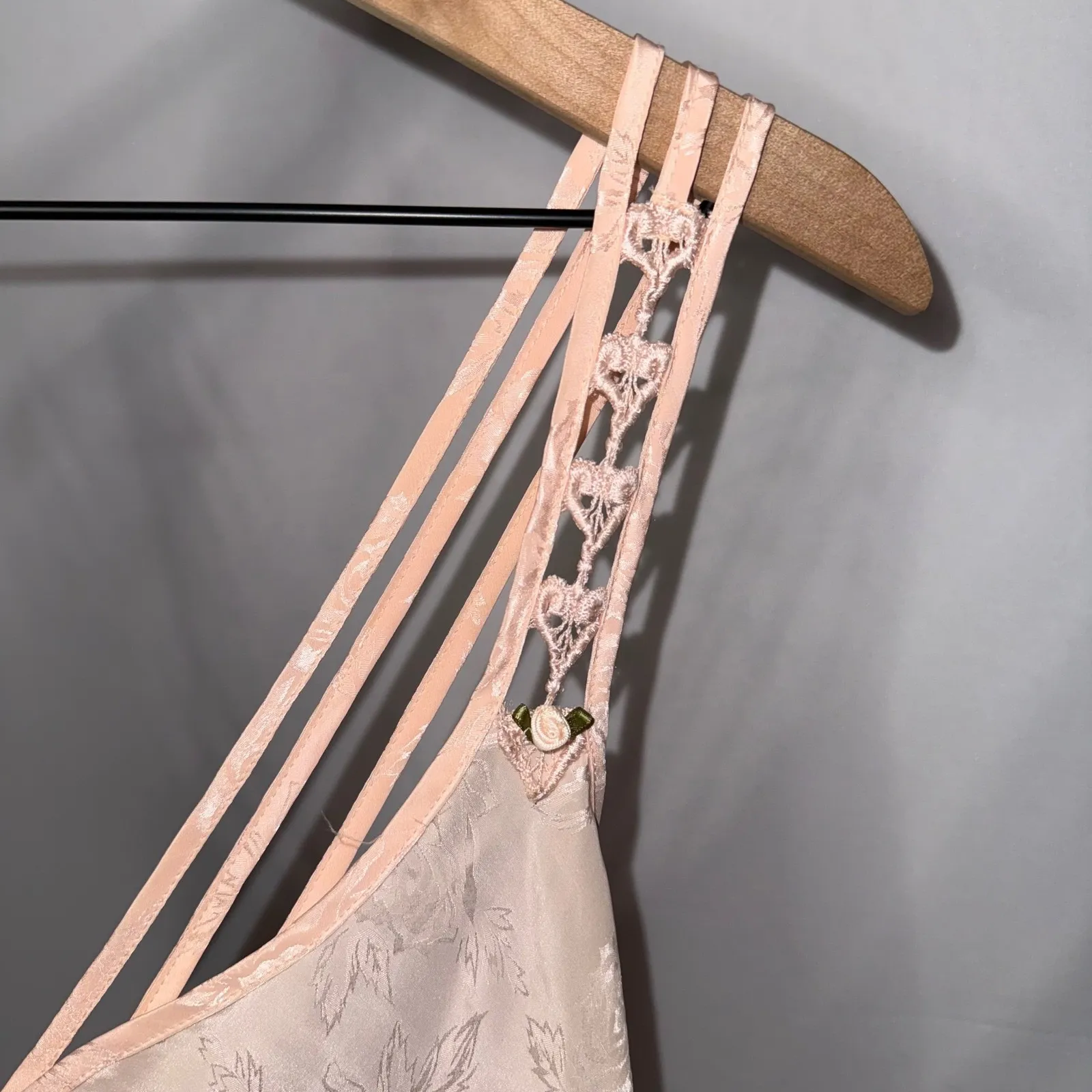 Fairy Strappy Floral‎ Rosette Silky Chemise Lingerie Slip Dress Size L - Image 6