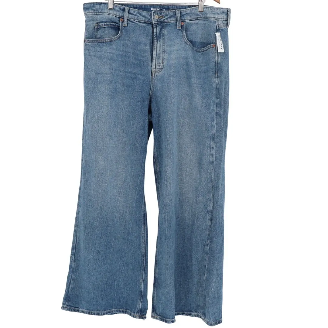 Old Navy Wide Leg Jeans Medium Wash Distressed Denim Pants Size 16 - Image 2
